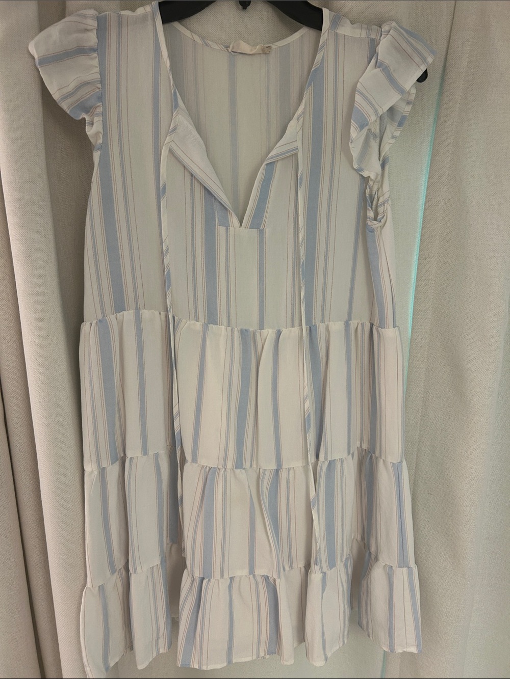 Altar'd State White and Light Blue Striped Mini Dress